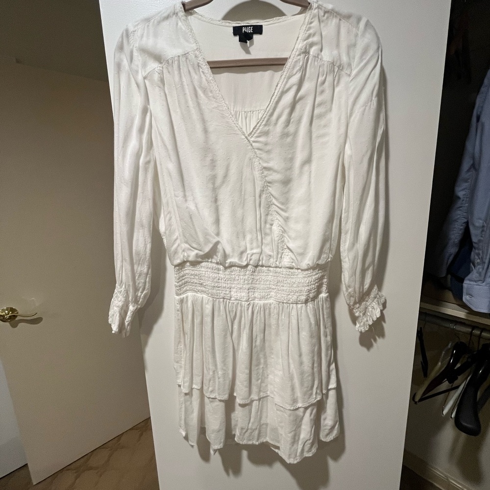 PAIGE Cream V-Neck Long Sleeve Dress